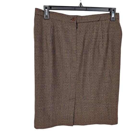 Vintage Preston & York 100% Wool Brown Plaid Dark Academia Pencil Skirt Plus 16 - Picture 2 of 7